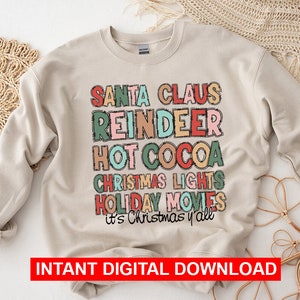 Santa Claus Reindeer Hot Cocoa Christmas Lights Holiday Movies Retro Christmas Svg Png