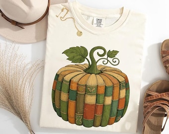 Retro Fall Book Pumpkin PNG, Halloween Book Lover Sublimation, Autumn Teacher Shirt Design, Retro Book Sublimation Design