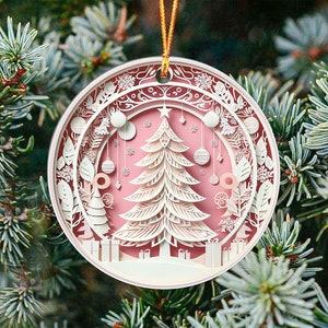 3D Christmas Ornament 26 PNG Bundle Sublimation Design Festive Round Stickers Stylish 3D Effect Round Christmas Decoration Clipart