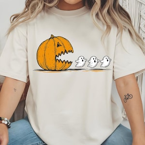 Funny Halloween Pumpkin Chasing Ghost PNG, Spooky Season Digital Download, Fall Vibes Clipart, Halloween Costume Png, Trendy Halloween Png