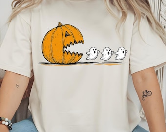 Funny Halloween Pumpkin Chasing Ghost PNG, Spooky Season Digital Download, Fall Vibes Clipart, Halloween Costume Png, Trendy Halloween Png