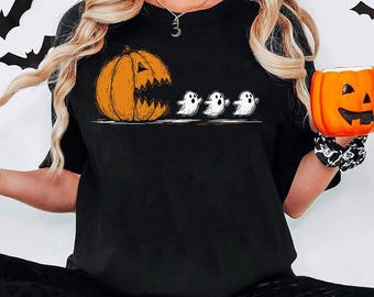 Halloween Costume Png, Spooky Season Png, Trendy Halloween Pumpkin Chasing Ghost Png, Funny Boo Ghost Sublimation