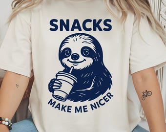Snacks Make Me Nice PNG, Funny Sloth Sublimation Design, Sarcastic Animal Clipart, Sloth PNG
