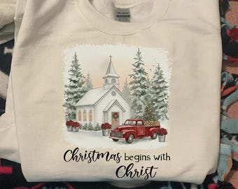 Christian Christmas PNG, Faith Christmas PNG, Jesus Is the Reason, Vintage Holiday Chapel Sublimation Design