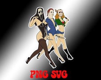 Retro Horror Girls Halloween PNG SVG (Digital)