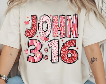 John 3 16 Valentine PNG, Loved by God PNG, Preppy Valentine John 3:16 Design Christian Bible Verse Preppy Coquette