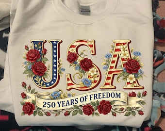 Retro USA 250 PNG, Independence Day 250th Anniversary Design, Patriotic Floral USA Digital Download for 4th of July Shirt