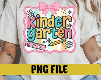 Preppy Kindergarten Shirt Design PNG, Coquette Teacher Clipart (Digital Download)