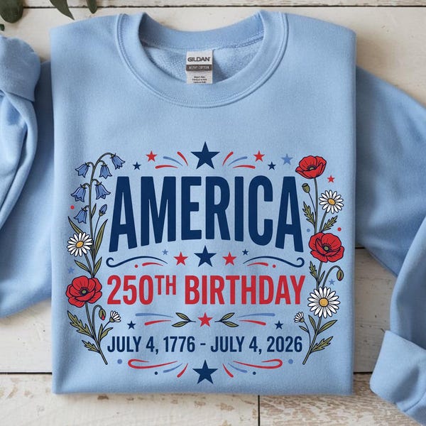 USA 250 Years PNG, America Floral Birthday Sublimation, 4th of July 2026 Patriotic Rose Cornflower Shirt Design