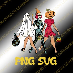 Retro Three Girls Halloween PNG