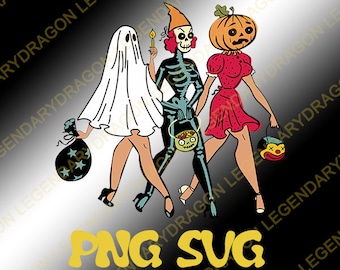 Retro Three Girls Halloween PNG
