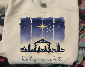 Oh Holy Night PNG, Religious Christmas PNG, Nativity Scene Christian Christmas Sublimation, Holy Family Manger Design
