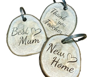 Hazel Log Slice Personalised Key Fob
