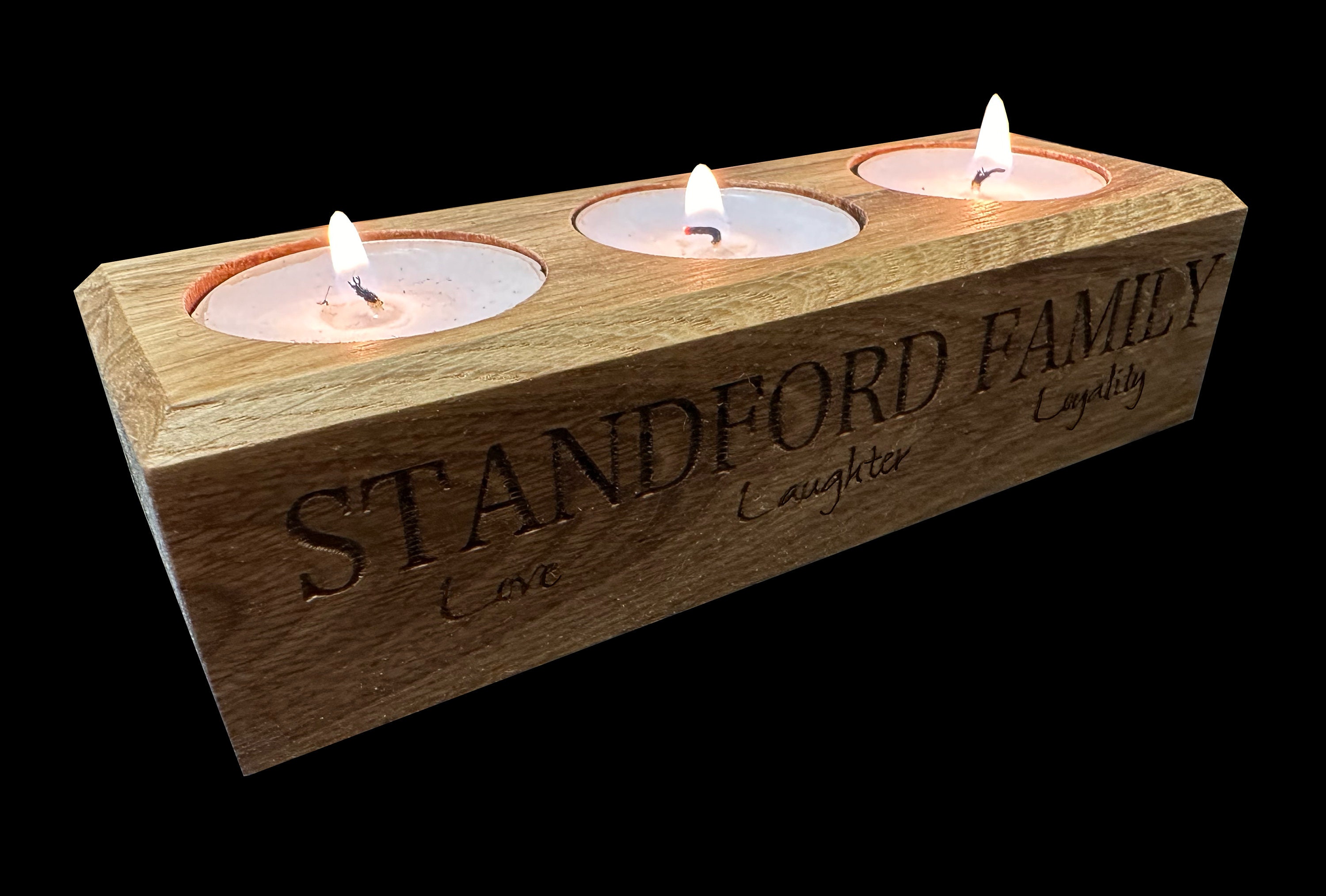 Personalised Oak Tea Light Candle Holder