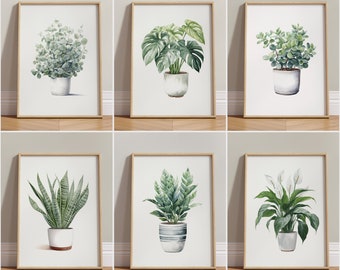 Botanische Wandkunst 6er Set, Topfpflanzenwandkunst, Botanisches Aquarell-Set, Botanisches Aquarell-Set, 6er Pack
