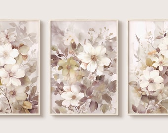 Neutrale Töne Botanische, Triptychon Wandkunst, 3-Panel Wandkunst, Erdtöne Wandkunst, 3-teiliges Wandkunstset