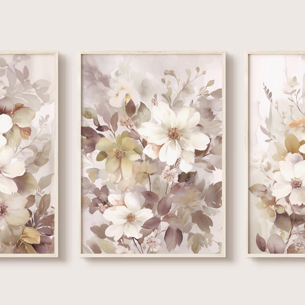 Neutral Tones Botanical, Triptych Wall Art, 3 Panel Wall Art, Earth Tones Wall Art, Set of Three Prints, 3 Piece Wall Art, Wall Art Set of 3