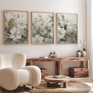 Salviagrön botanisk set om 3, Triptyk väggkonst, Väggkonst i 3 paneler, Väggkonst i 3 delar, Set med tre tryck, Väggkonst i set om 3, Panorama-set bild 6