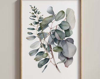 Botanische Wandkunst, Eukalyptus Aquarell, druckbare Wanddekoration, neutrale Töne Druck, sofortiger Download digitale Kunst, digitaler Download Drucke