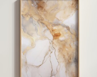 Marmordruck Nr. 1, Beige & Gold Wand druckbar, Neutraler Druck, Marmor Wandkunst, Beige Gold Grau Weiß, Marmor Design Druck, Trendige Wandkunst