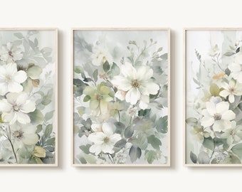 Salbeigrün botanisch, Triptychon Wandkunst, 3 Panel Wandkunst, neutrale Töne botanisch, Set von drei Drucken, 3 Stück Wandkunst, Wandkunst Set von 3