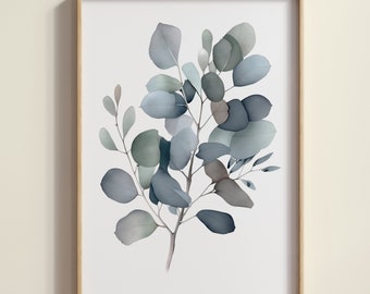 Silberdollar Eukalyptus, Wandkunst, botanische Wanddekoration, druckbare Wandkunst, neutrale Töne, digitaler Download Kunst