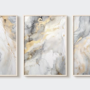 Grey & Gold Marble Set, Triptych Wall Art, Set of Three Prints, Wall Art Set of 3, Marble Design Prints, 3 Piece Wall Art, 3 Panel Wall Art