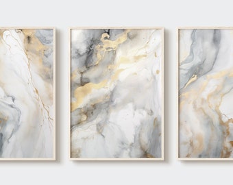 Grau & Gold Marmor Set, Triptychon Wandkunst, Set mit drei Drucken, Wandkunst 3-er Set, Marmor Design Prints, 3-teilige Wandkunst, 3 Panel Wandkunst
