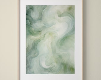 Green Wall Art Print No. 1, Aura Poster, Aura Wall Art, Aura Print, Sage Green Wall Art Printable, Fluid Art Print, Alcohol Ink Painting