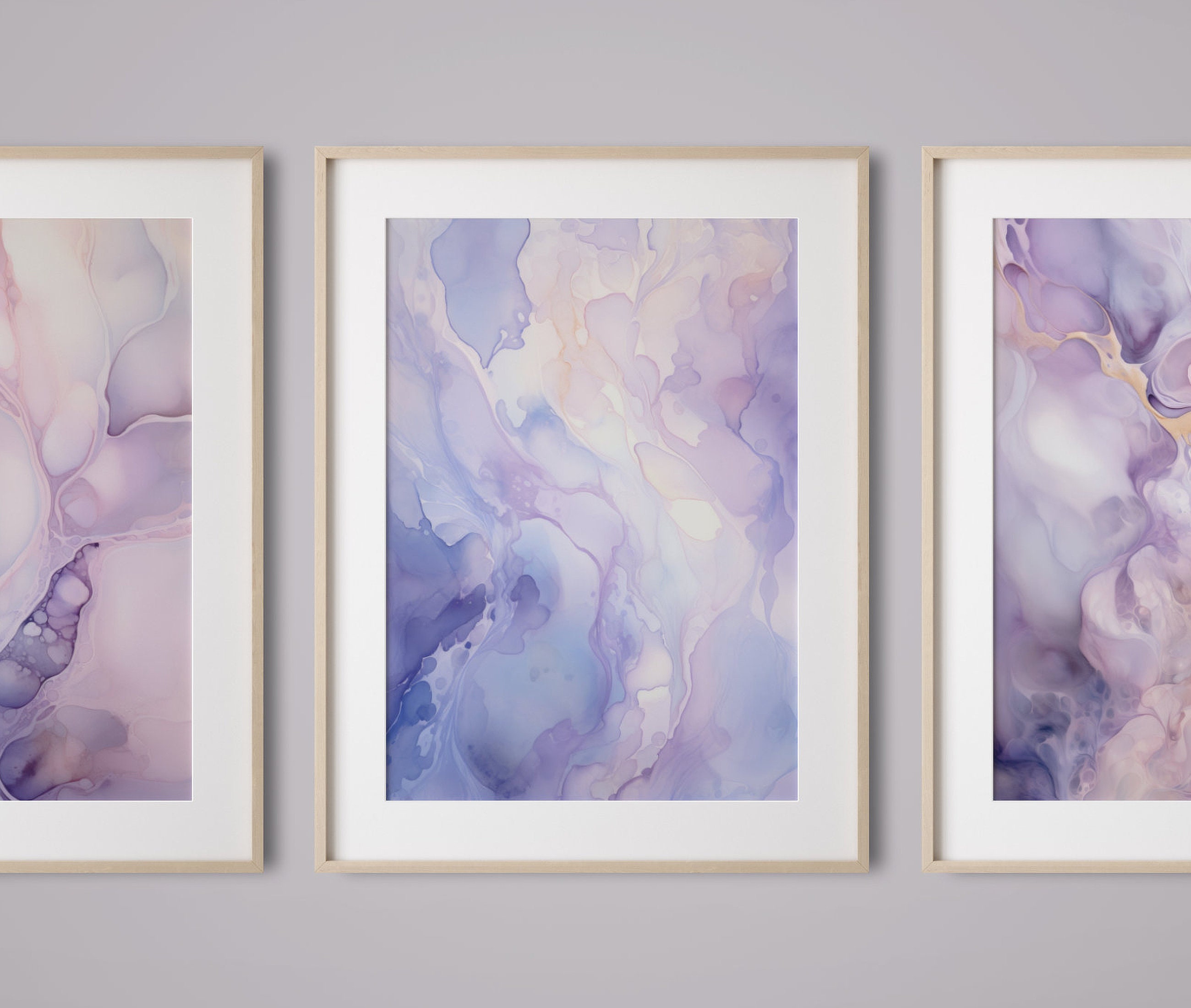 Purple Aura Set No.1, Triptych Wall Art, Fluid Art, Aura Wall Art, Aura Prints, Wall Art Set of 3, Alcohol Ink Painting, 3 Piece Wall Art
