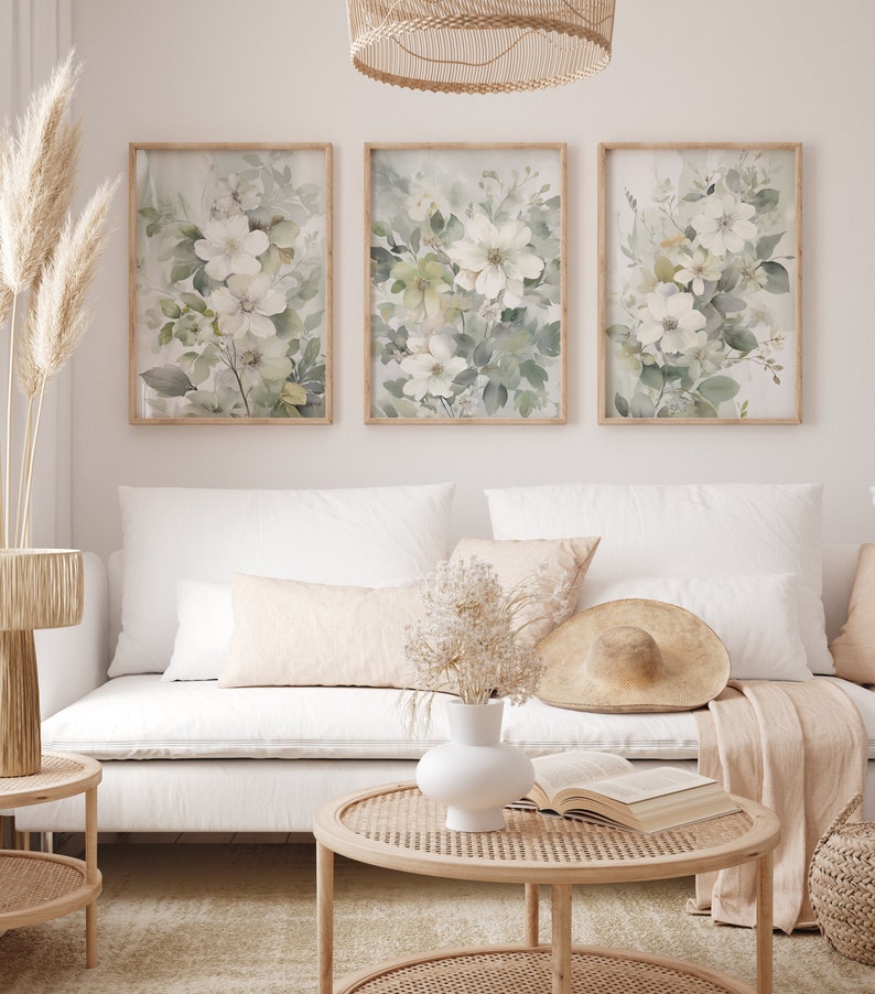 Sage Green Botanical, Triptych Wall Art, 3 Panel Wall Art, Neutral ...