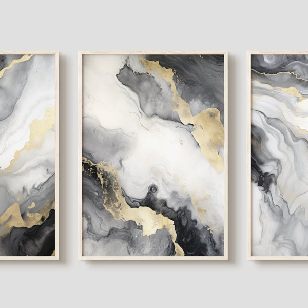 Black & Gold Marble Set, Triptych Wall Art, Set of Three Prints, Wall Art Set of 3, Marble Design Prints, 3 Piece Wall Art, 3 Panel Wall Art