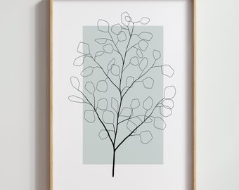 Eukalyptus Wandkunst, Line Art Print 02, botanische Wandkunst, salbeigrüne Wandkunst, abstrakte Linie Kunst, druckbare Wandkunst, Schlafzimmer Wandkunst