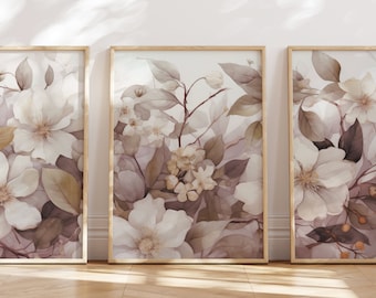 Erdtöne botanisch, Triptychon Wandkunst, 3 Panel Wandkunst, Panorama Wandkunst, Set von drei Drucken, 3 Stück Wandkunst, Wandkunst Set von 3