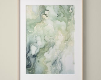 Grüne Wand Kunst Nr. 4, Aura Poster, Aura Wandkunst, Aura Print, Salbeigrüne Wandkunst druckbar, Fluid Art Print, Alcohol Ink Painting