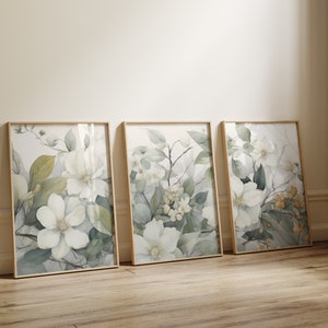 Salviagrön botanisk set om 3, Triptyk väggkonst, Väggkonst i 3 paneler, Väggkonst i 3 delar, Set med tre tryck, Väggkonst i set om 3, Panorama-set bild 2
