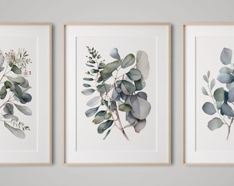 Eucalyptus Wall Art, Triptych Wall Art, Botanical Prints, Set of Three Prints, Wall Art Set of 3, Neutral Tones Printable, 3 Piece Wall Art