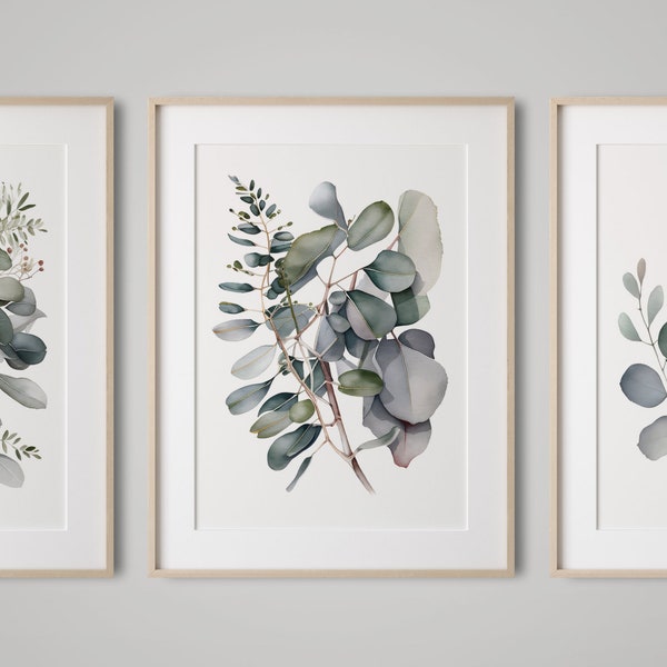 Eucalyptus Wall Art, Triptych Wall Art, Botanical Prints, Set of Three Prints, Wall Art Set of 3, Neutral Tones Printable, 3 Piece Wall Art