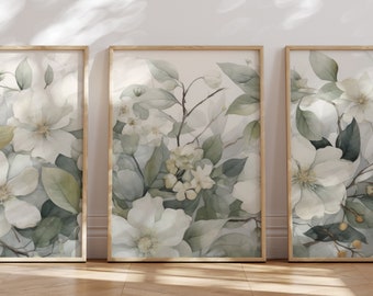 Sage Green Botanical Set of 3, Triptych Wall Art, 3 Panel Wall Art, 3 Piece Wall Art, Set of Three Prints, Wall Art Set of 3, Panoramic Set