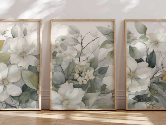 Sage Green Botanical Set of 3, Triptych Wall Art, 3 Panel Wall Art, 3 Piece Wall Art, Set of Three Prints, Wall Art Set of 3, Panoramic Set