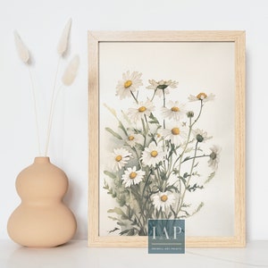 Wild Daisy Botanical Wall Art | Digital Printable Download | Daisies Floral Print Illustration | Botanical Gift for Mothers Day | Custom Art