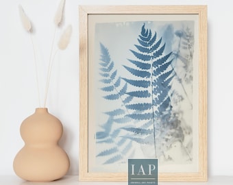 Fern Plant Wall Art, Digital Print Download, Botanical Print Illustration, Boho Art, Blue and White Print, Custom Cyanotype Gallery, Country