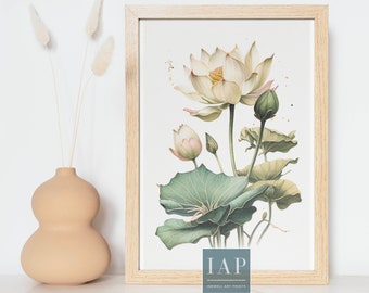Lotus Botanical Wall Art | Minimalist Wall Art Digital Print Download | Floral Print Illustration | Tropical Plants | Modern Home Decor