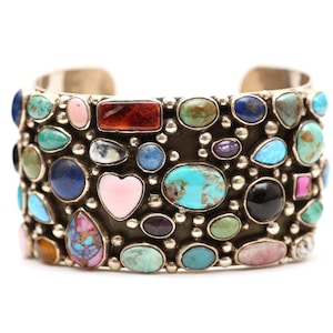 Navajo Sterling MultiStone Cluster Cuff Bracelet