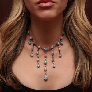 Sterling Conch and Turquoise Fringe Necklace