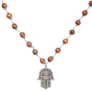 Diamond Hamsa Wood Necklace