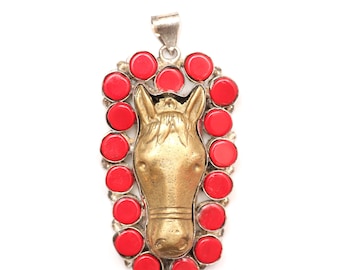 Chunky Coral Horse Pendant