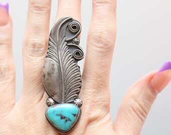 Navajo Turquoise Feather Statement Ring