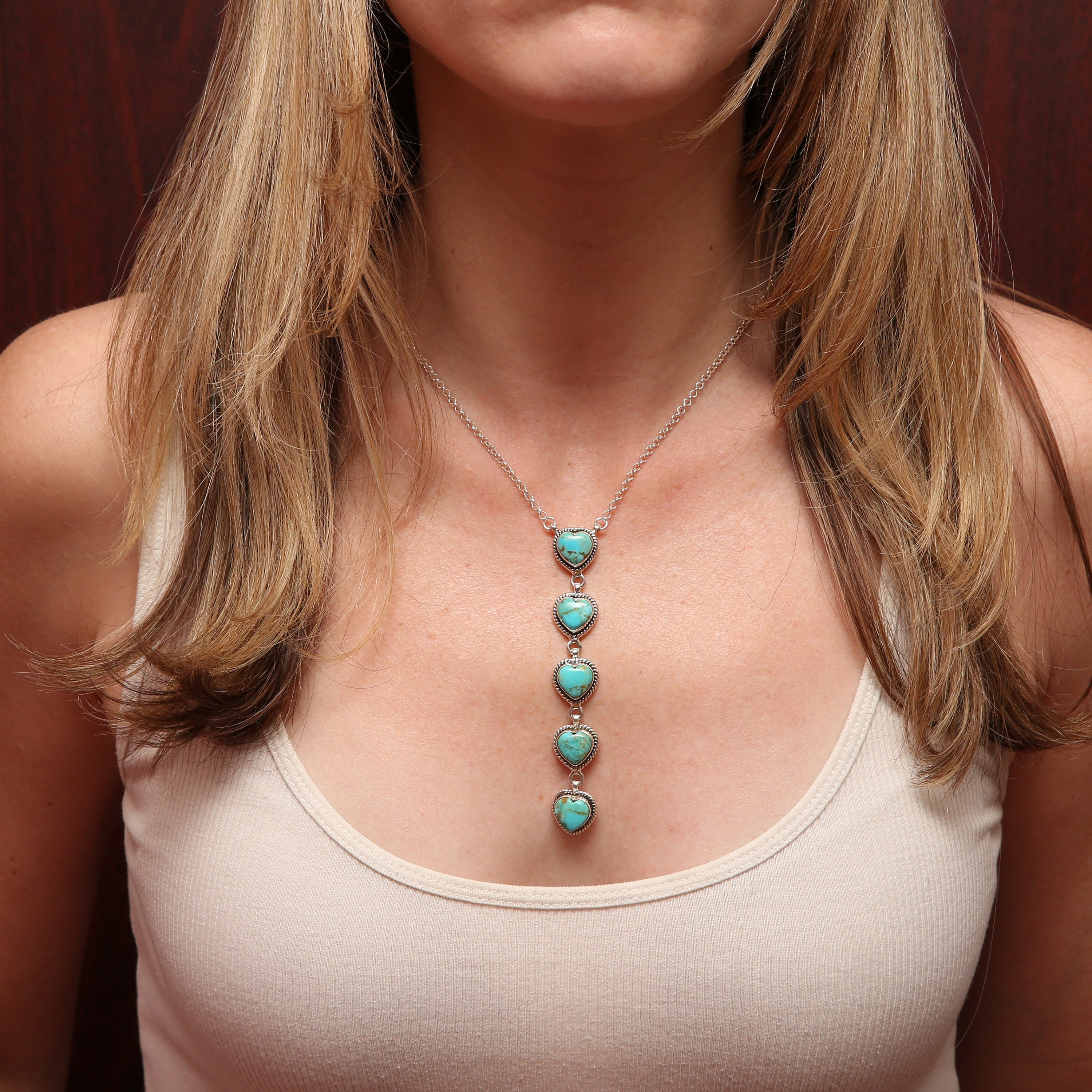 Turquoise Totem Heart Lariat Necklace
