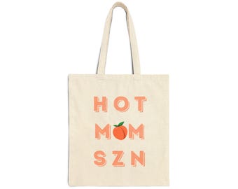 Niedliche & Verspielte Baumwoll Canvas Einkaufstasche für Mütter | Hot Mom Szn | Perfekt für Sommerausflüge, Strand, Lebensmittelgeschäft, Geschenke, Muttertag